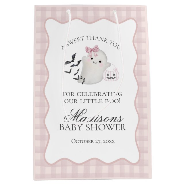 Pink Pastel Little Boo Ghost Baby Shower Favors Mittlere Geschenktüte (Vorderseite)