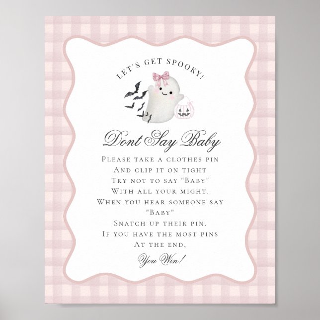 Pink Pastel Little Boo Ghost Dont Say Baby Game Poster (Vorne)