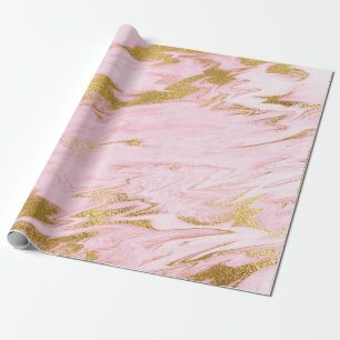 Pink Pastel Marble Shiny Golden Brushes Geschenkpapier