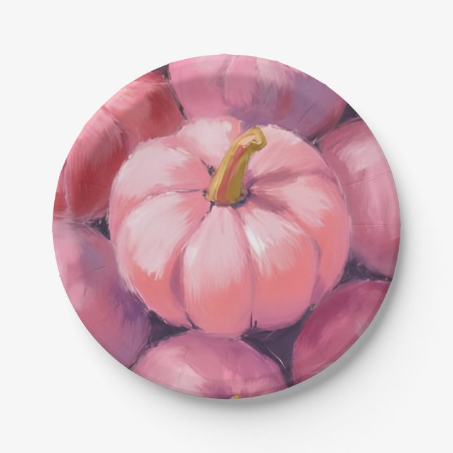 Pink Pastel Pumpkins Halloween Pappteller (Vorderseite)