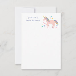 Pink Pastel Rainbow Unicorn Kinder Persönliche Not Dankeskarte