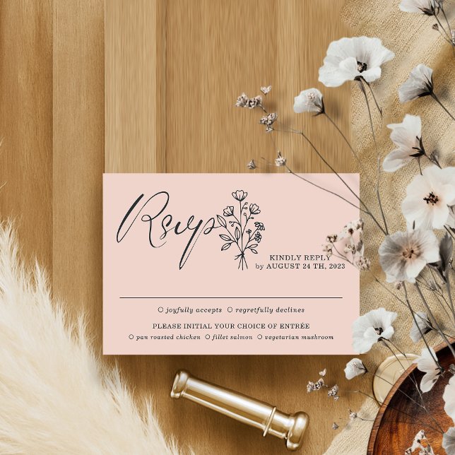 Pink Pastel Reply Boho Minimalistisch Botanicals RSVP Karte (Von Creator hochgeladen)