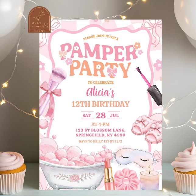 Pink Pastel Retro Spa Pamper Party Birthday Einladung (Von Creator hochgeladen)