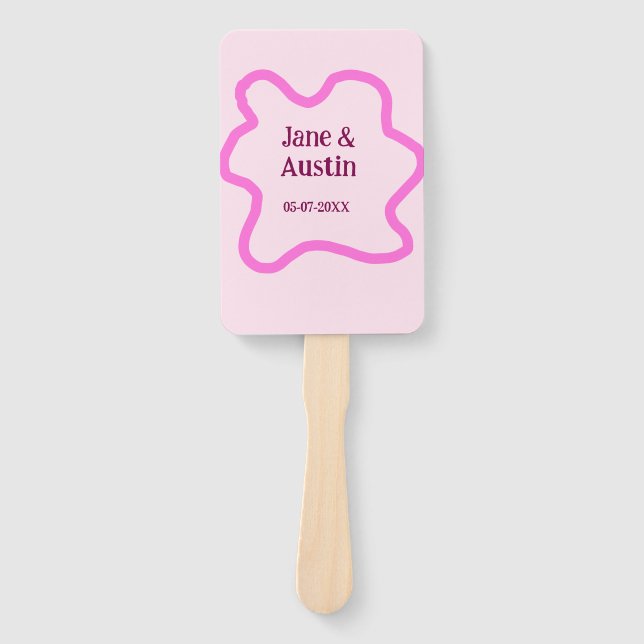 Pink pastel retro wedding border frame name date fächer (Vorderseite)