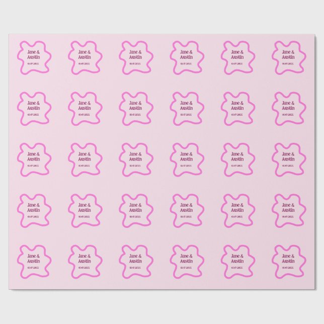 Pink pastel retro wedding border frame name date geschenkpapier (Flach)