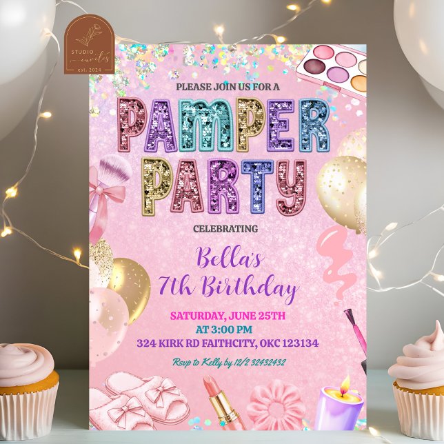 Pink Pastel Sequin Glitter Pamper Party Birthday Einladung (Von Creator hochgeladen)