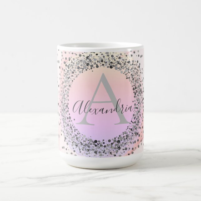 Pink Pastel Silver Speckled Glittery Personalisier Verwandlungstasse (Zentrum)