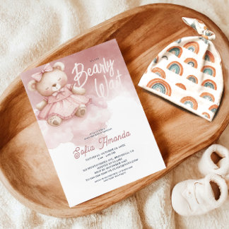 Pink Pastel Teddy Bear Baby Dusche warten Einladung