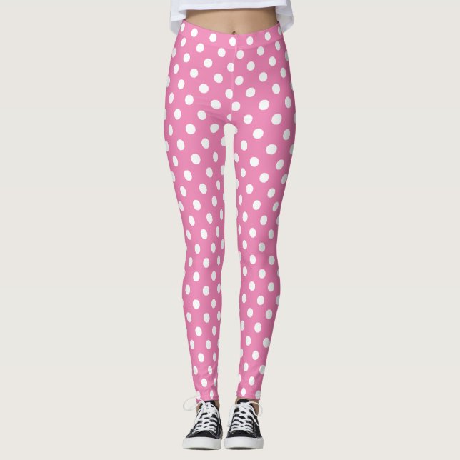 Pink Pastel White Polka Dot Leggings (Vorderseite)
