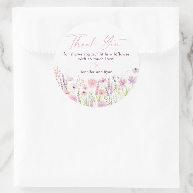 Pink Pastel Wildblume Geburtstag Runder Aufkleber (Tasche)