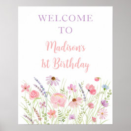 Pink Pastel Wildblume Meadow Baby Dusche Willkomme Poster