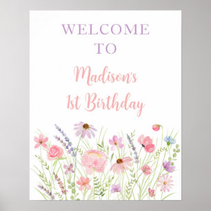 Pink Pastel Wildblume Meadow Baby Dusche Willkomme Poster