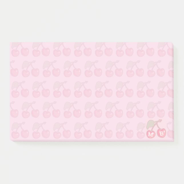 Pink Pastell Cherries Muster Monogram Post-it Klebezettel (Vorderseite)
