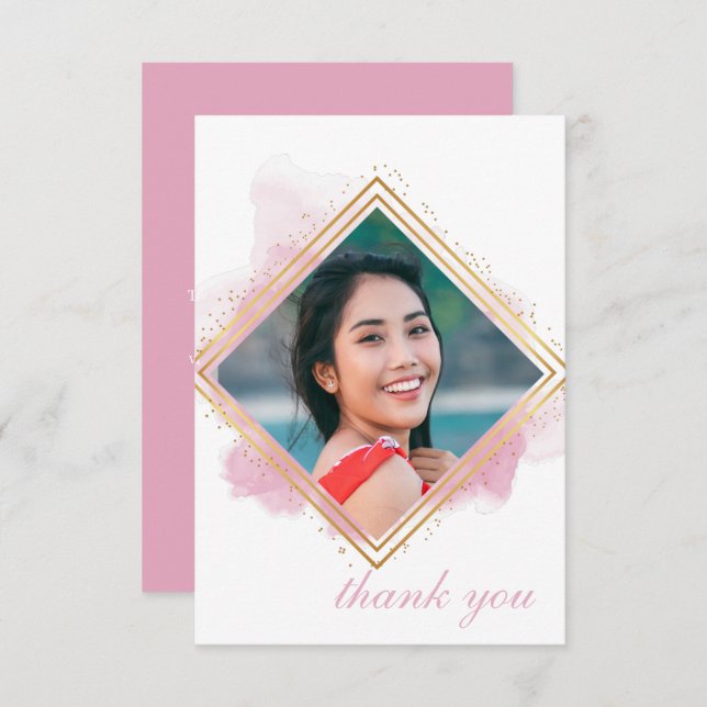 Pink Pastell & Gold Diamond Abschluss Vielen Dank  Einladung (Vorne/Hinten)