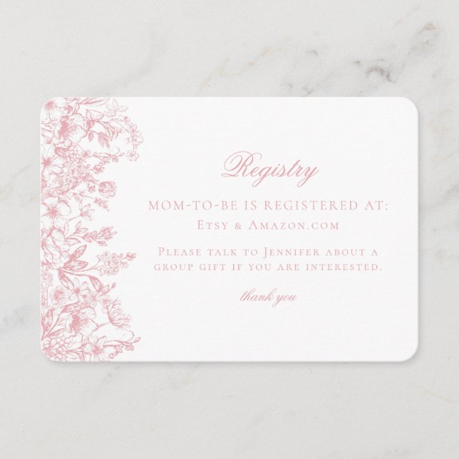 Pink Pastor Chinoiserie Floral Baby Registry Card Begleitkarte (Vorderseite)