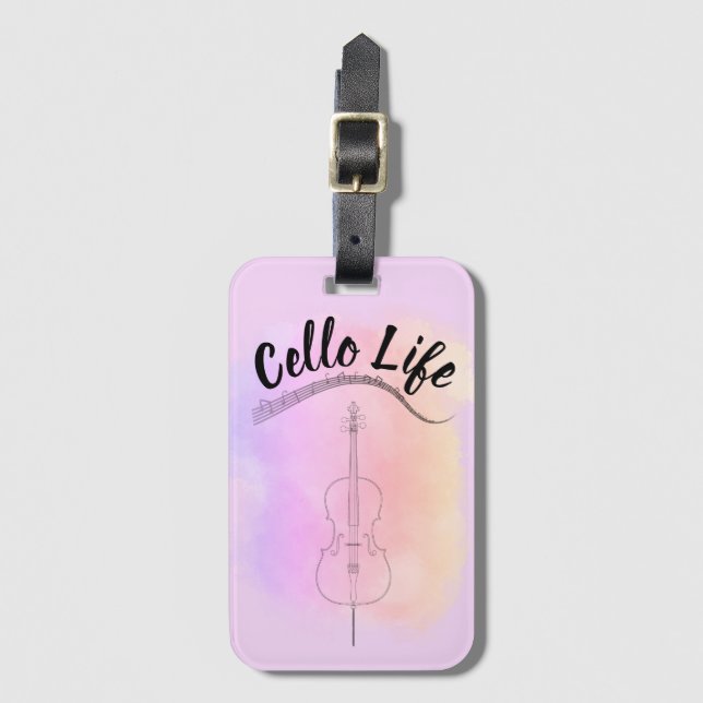 Pink Pastor Watercolor Cello Life Instrument Bag Gepäckanhänger (Vorderseite Vertikal)