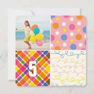 Pink Patchwork Pattern Squares Girl Foto Geburtsta Einladung