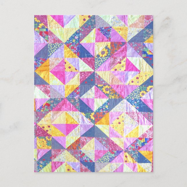Pink Patchwork Quilt Postkarte (Vorderseite)