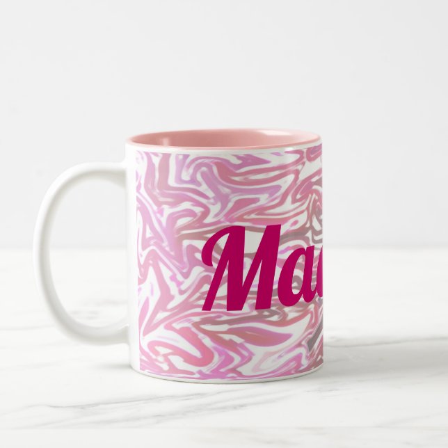 Pink Pattern with Girl's Name Zweifarbige Tasse (Links)