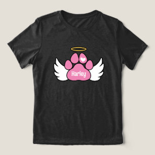 Pink Paw Angel Wings Name Girl Dog Memorial Tri-Blend Shirt