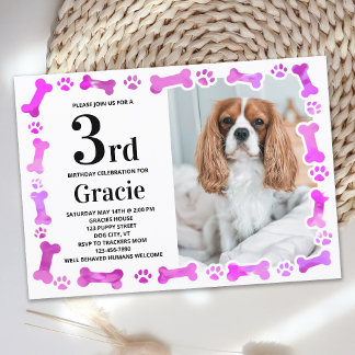Pink Paw druckt Foto für Haustiere Hund Geburtstag Einladung