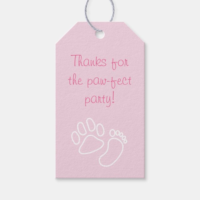 Pink Paw Print & Baby Foot Dog Babydusche Geschenkanhänger (Vorderseite)
