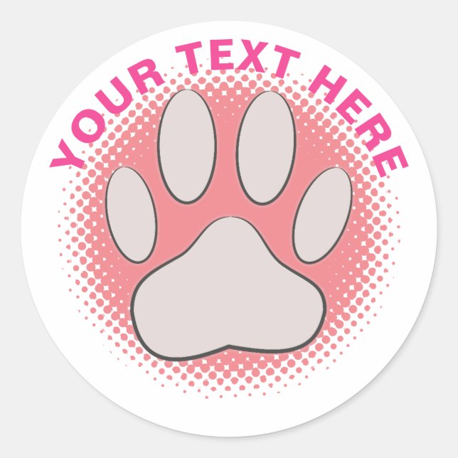 Pink Paw Print Custom Text Classic Round Sticker (Vorderseite)