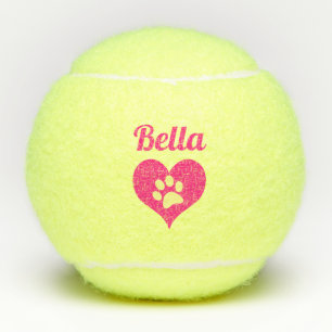 Pink Paw Print Heart Hunde Name Personalisiert Tennisbälle