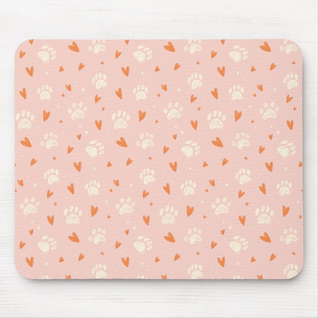 Pink Paw Print Heart Pattern Mousepad (Vorne)