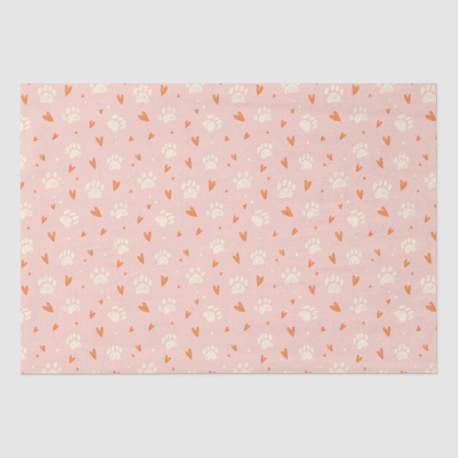 Pink Paw Print Heart Pattern Seidenpapier (Vorderseite)