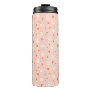 Pink Paw Print Heart Pattern Thermosbecher
