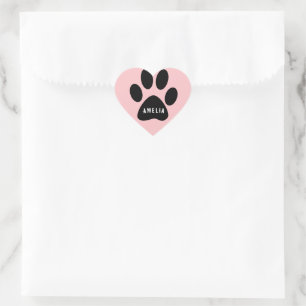 Pink Paw Print Heft Aufkleber mit Name