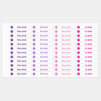 Pink Paw Print Personalized Kids Name Labels Etiketten