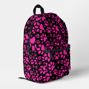 Pink Paw Prints Black Bedruckter Rucksack
