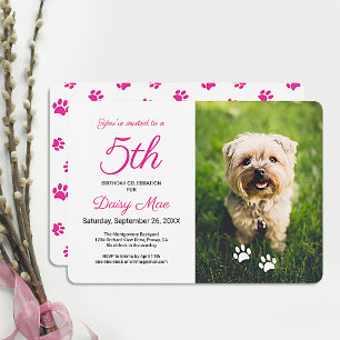 Pink Paw Prints Pet Birthday Foto Einladung