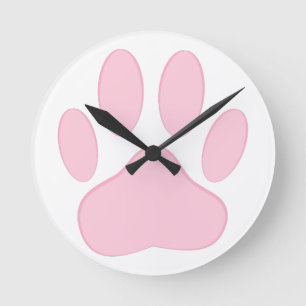 Pink Pawprint Runde Wanduhr