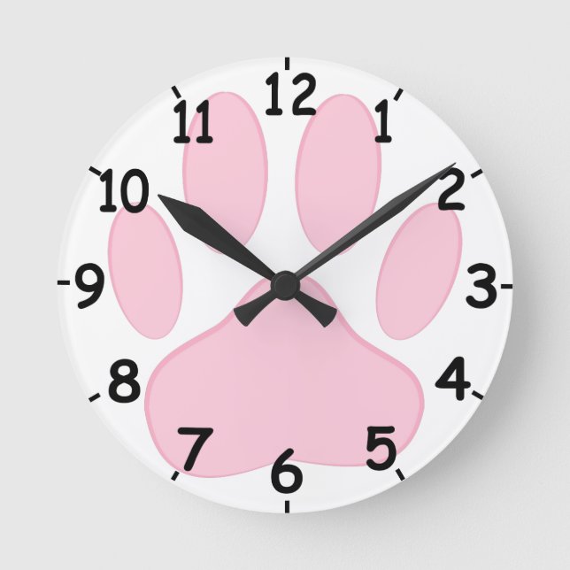 Pink Pawprint Runde Wanduhr (Vorderseite)