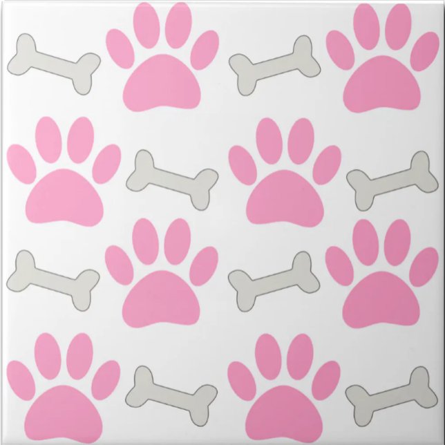 Pink Paws And Bones Nahtloses Muster Custom   Fliese (Von Creator hochgeladen)
