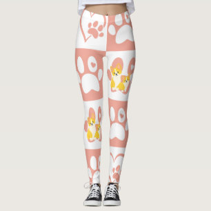 Pink Paws and Hearts with Corgis Leggings