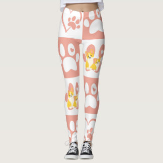 Pink Paws and Hearts with Corgis Leggings