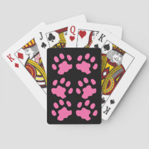 Pink Paws Black Playing Cards