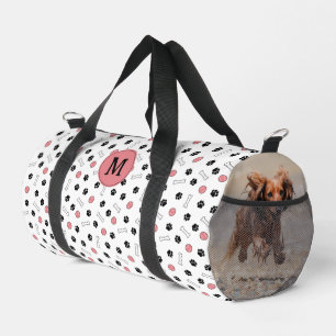 Pink Paws Knochen Ball Dog Foto & Monogramm Duffle Bag