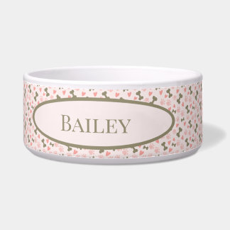 Pink Paws, Knochen & Herz Keramik Pet Bowl Napf