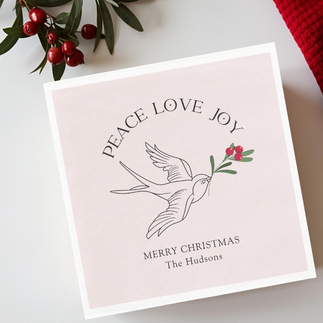 Pink | PEACE LIEBE JOY Snowbird Weihnachtsfeiertag Serviette (Von Creator hochgeladen)