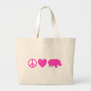 Pink Peace Liebe und Hippos Jumbo Stoffbeutel
