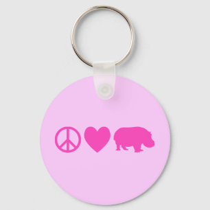 Pink Peace Liebe und Hippos Schlüsselanhänger