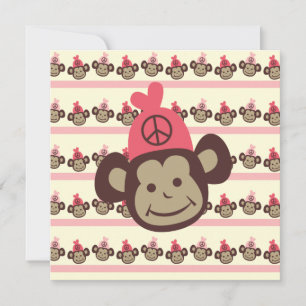Pink Peace Monkey Custom Birthday Einladung