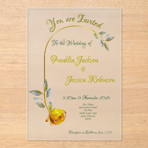 Pink Peace Rose w'Bale Green Gold Wedding Acryleinladungen