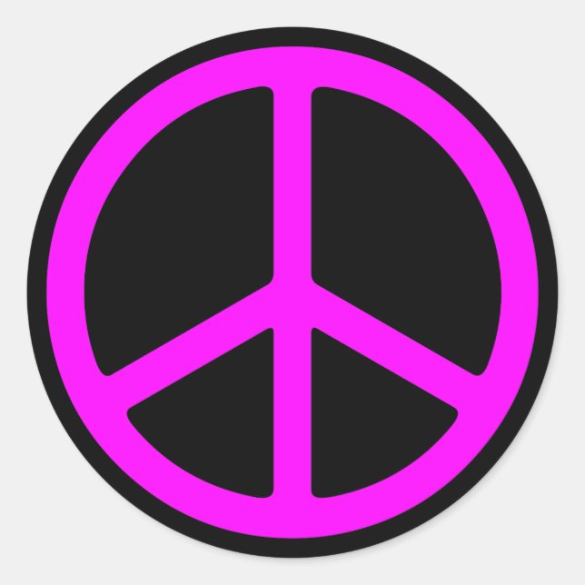 Pink Peace Sign auf Schwarz Rundaufkleber Runder Aufkleber (Vorderseite)