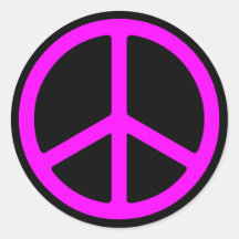 Pink Peace Sign auf Schwarz Rundaufkleber